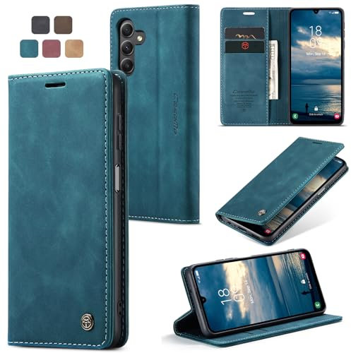 Cracedily Coque pour Samsung Galaxy A25 Pochette, Etui Protection Housse Premium en Cuir PU,Etui à Rabat Pochette de Portefeuille Étui pour Samsung Galaxy A25 5G Case, Bleu Vert