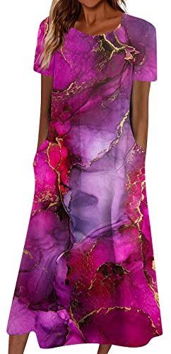 Kleider Damen Boho Abendkleid Damen Elegant Lang Für Rundhals Damen Kleider Elegant Festlich Abendkleid Swing V-Ausschnitt Sommerkleid Abendkleid Damen Abendkleid Damen Lang（3-Purple,S）