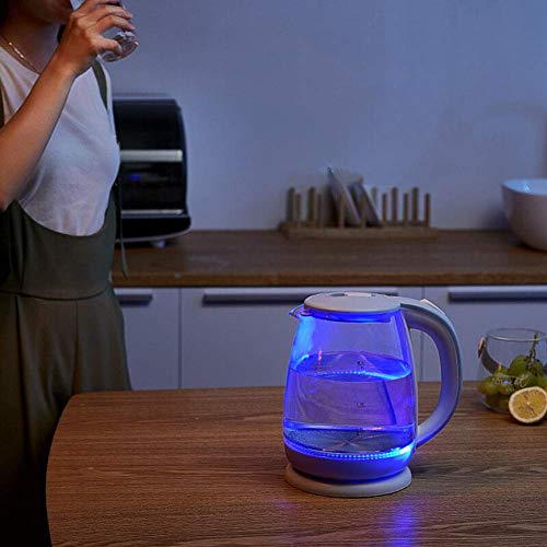 Bollitore elettrico in vetro illuminato, bollitore ecologico da 1,8 L con spegnimento automatico e protezione contro il funzionamento a secco, bollitore per acqua calda senza fili senza Bpa, bol