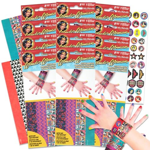 DC Comics Wonder Woman Partygeschenke für Kinder, 96-teiliges Set mit Wonder Woman-Aufklebern, Papierarmband, Aktivitätspaket für Mädchen, Wonder Woman, Geburtstagsparty-Zubehör