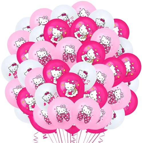 Kitty Geburtstags Luftballon, 42 Stück Kitty Rosa Dekoration Ballons, Kitty Latex Ballons, Kitty Themen Ballons, Kitty Cartoon Ballon, Geburtstags Feier, Geeignet für Kinderparty Dekoration