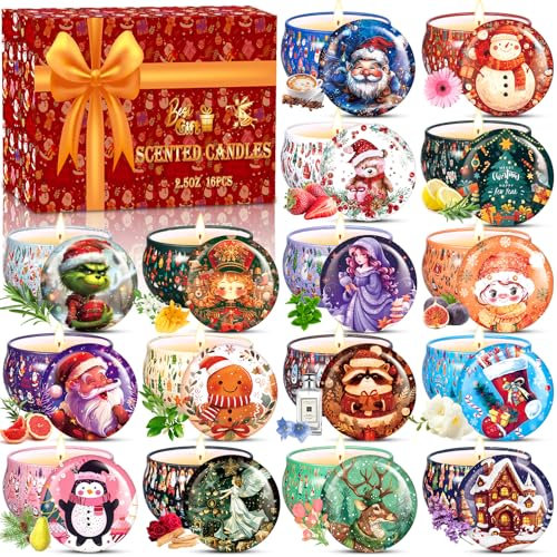 Vautvis Duftkerzen Geschenkset Für Frauen, 16 Stück Weihnachten Sojawachs Kerzen Set, Duftkerzen Im Glas, Duftkerzen Weihnachten Geschenk Für Frauen, Stressabbau, Entspannen, Weihnachten, Geburtstag
