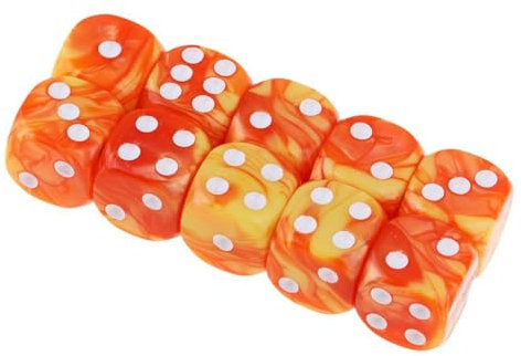 Yourandoll 10 STÜCKE Polyedrische Würfel D6 Würfel 16mm Acryl Dice Spielwürfel for DND RPG Dungeons & Dragons Brettspiel Kartenspiel (Orange Gelb)