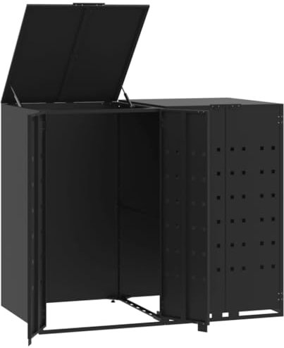 ** vidaXL Wheelie Bin Storage for 2 Bins - Garden Trash Cover - Black Powder-Coated Steel - 138x79x117 cm Garden Waste Organizer