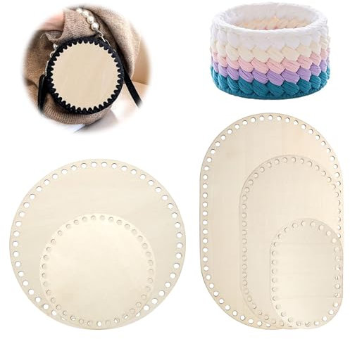 TNSLAND 5 Stück Korbboden zum Häkeln Korbflechten Set Holzboden zum Häkeln Taschenboden zum Häkeln Blanker Korb Flechten Naturholzkorbboden 5 Größen für DIY Korbflechten Rund Ovaler 15/20/25/30cm