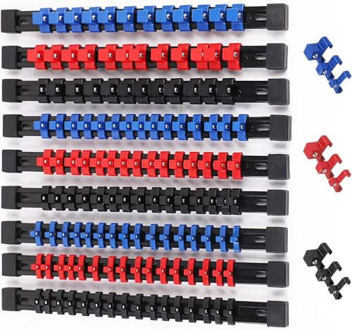SWANLAKE Organizer Socket Holder, 9PCS 1/4-Inch x 48, 3/8-Inch x 45, 1/2-Inch x 36 Clips, Premium Quality Socket Rail Holder (9PC)