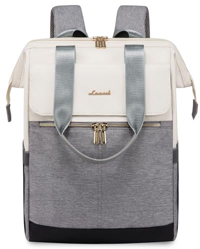 LOVEVOOK Backpack Womens, 15.6 inch Laptop Rucksack Bag for Ladies, Waterproof Daypacks for Office Teacher Nurse, Fashion School Bags with USB Port for Work University Travel Business, Beige Grey