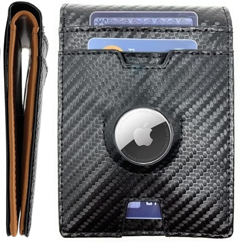 MOIRENTO AirTag Wallet - Slim RFID Blocking Bifold Carbon Fibre Design - Hold 7 Credit Cards & 1 Driving Licence - Integrated AirTag Holder Slot - Men's Wallet with Apple AirTag Compatibility
