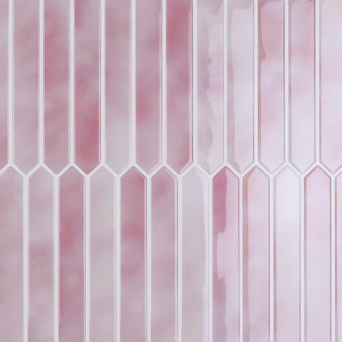 CRE8TIVE Langes Sechseck Selbstklebende Fliesen 16 Stück Rosa Marmoroptik Fliesenaufkleber Bad Wasserfest Wandfliesen Selbstklebend Klebefliesen Küche Fliesenfolie Küche Waschküche 30.5cm x 30.5cm