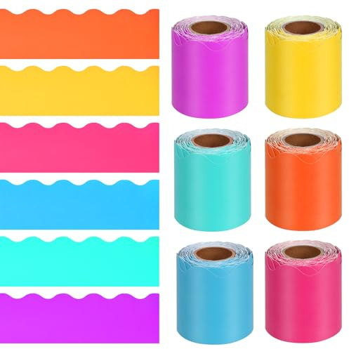 Mardatt 6 Rollen 197 Ft(10M/1 Rolle ) Pinnwand Bordüren, 2,24 Zoll Breite bunte Bulletin Board Borders Grenze Papier Dekorationen für Wände Schreibtische Fenster Türen Dekor