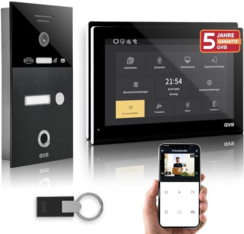 GVS Video Türsprechanlage mit Türöffner, Fingerprint, RFID, 2X 10 Monitore | Smarte Video Türklingel mit Kamera und Monitor & App - Gegensprechanlage für 1 Familienhaus (AVS5546U)