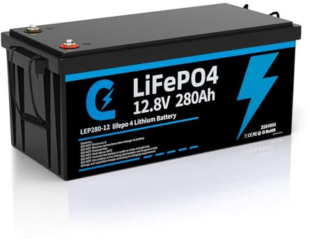 280Ah 12V Lithium Batterie,Batterie 280Ah 12V LiFePO4,15000 Cycles, Batterie 280Ah 12v LiFePO4,Avec Smart BMS,Protection Basse Température,Pour Camping Car,Systèmes Solaires,Bateaux,Ménages,Camping