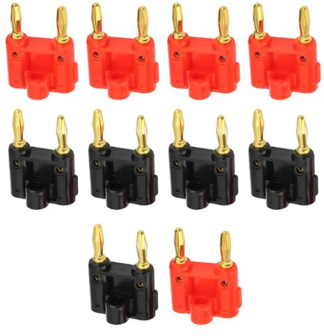VGOL Lot de 10 Fiches Bananes Doubles de 4 Mm à Vis pour Câbles de Haut-Parleur Connecteur de Câble Plaqué Or Prise Banane pour Fils de Haut-Parleur (Noir Et Rouge)