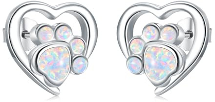 WINNICACA Opal Ohrringe 925 Sterling Silber Weiß Ohrstecker Tier Hund Katzen Pfoten Opal Schmuck Geschenke