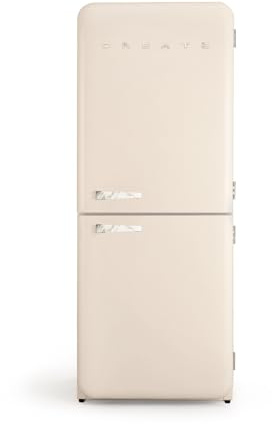 CREATE / RETRO FRIDGE COMBI 185 MARBLE/Réfrigérateur combiné blanc cassé avec poignée effet marbre et congélateur 401L / 190W, système No Frost, 3 étagères, 2 tiroirs, 70x65x185 cm