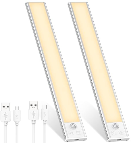 OUILA Schrankbeleuchtung LED mit Bewegungsmelder 31CM Unterbauleuchte Küche LED USB-C wiederaufladbar LED-Licht Dimmbar kabellos Nachtlicht für Küche Kleiderschrank Schrank 2 Stück