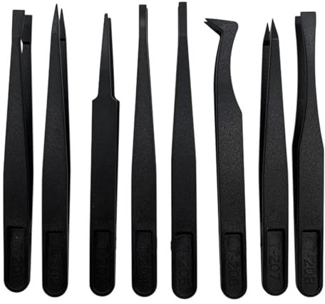 Lot de 8 pinces à épiler en plastique antistatique - Pinces polyvalentes et pratiques - Pour bricolage électronique, fabrication de bijoux, réparations d'ordinateurs, téléphones portables