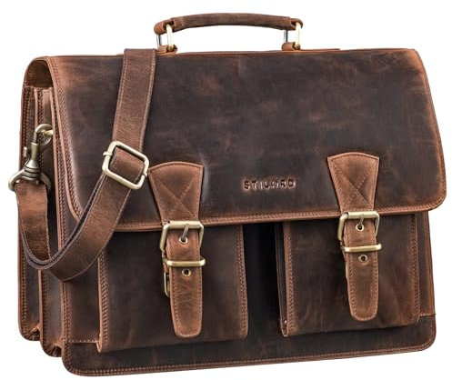 STILORD 'Jeffrey' Lehrertasche Aktentasche Leder Große Vintage Ledertasche zum Umhängen 15.6 Zoll Laptop Tasche für Schule Uni Business Trolley Aufsteckbar, Farbe:soria - braun