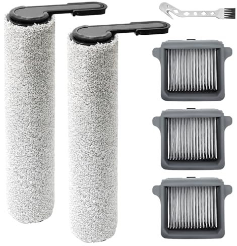 DianSung Brosse à rouleau + filtre pour Tineco FLOOR ONE S7 Combo / S7 FlashDry/Switch S7 aspirateur sec et humide pièces de rechange, ensemble d'accessoires 2 rouleaux de brosse + 3 filtres