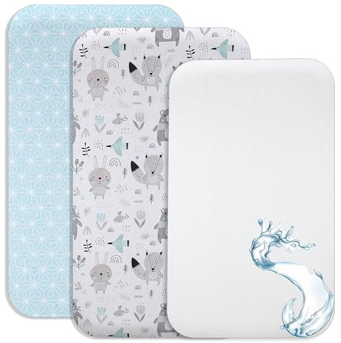 Lovely Hippo 2X Spannbettlaken 50x89 cm Kompatibel mit BabyBay + 1X Matratzenschoner - Spannbettlaken Baby Kompatibel mit Maxi, Boxspring, Comfort, Comfort Plus 100% Baumwolle (Blaue Tiere, 50x89cm)