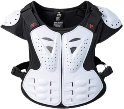 Ronyme Gilet da motociclista con protezione per il corpo, pettorina, spalle, schiena, per pattinaggio, equitazione, motocross, sport, Bianco