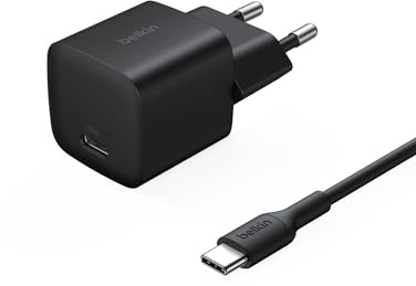 Belkin USB-C Ladegerät, 25 W mit 60-W-USB-C-Kabel (1 m) – Handy Netzteil PD 3.0 zum Schnellladen mit PPS für Apple iPhone 17, Air, iPad Pro, Samsung Galaxy S25, Pixel 10, Nintendo Switch. – Schwarz