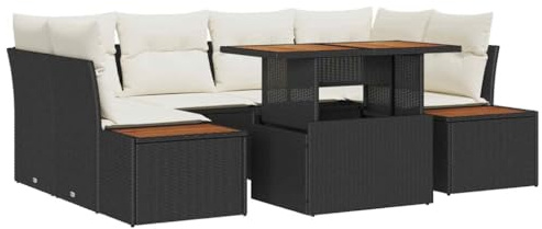 vidaXL Garten-Sofa-Set 7 STK. Schwarz Poly Rattan