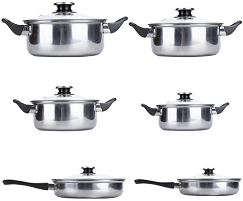 Pentola da cucina, padella, acciaio inossidabile da 6 pezzi e set di pentole set di pentole per cassernice cucina casseruola vetro pentole pentole visione