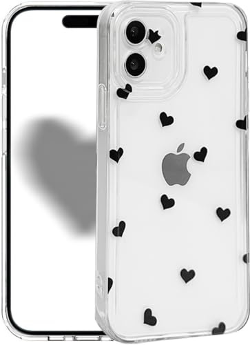 Knoowcase for iPhone 11 Case Cute Heart Pattern Clear Soft TPU Shockproof iPhone 11 Phone Case, Slim Fit Silicone Bumper Drop-Protection Transparent Cover for Women Girls, Black Heart