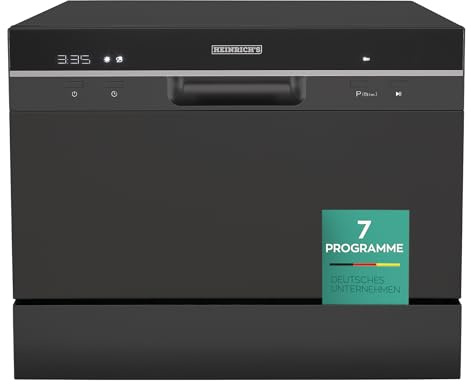 HEINRICHS tragbarer Mini Geschirrspüler, Spülmaschine, Tischgeschirrspüler mit 6,5L Wasserverbrauch, mit Wasseranschluss nutzbar, klein + freistehend für Büro, Camping/Wohnmobil, 7 Programme, 1380W