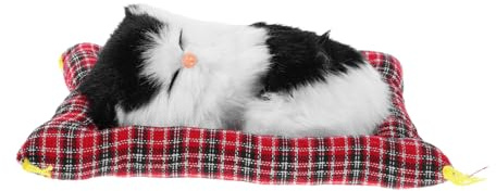 SOPOTUTU Realistische Katzenfigur mit Miauendem Klang und Kissen für Büro | Polyester und Kunstfell, Dekoratives Modell für Schrank, Regal und Bett, für Familie und Freunde