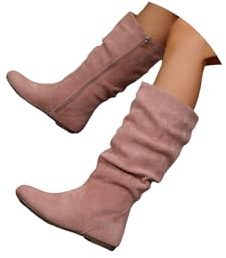 tinetill Stivali da Donna Stivaletti in Camoscio Eleganti Stivali con Punta Tonda Cowboy Western Scarpe con Cerniera Laterale Lunghi Stivaletti