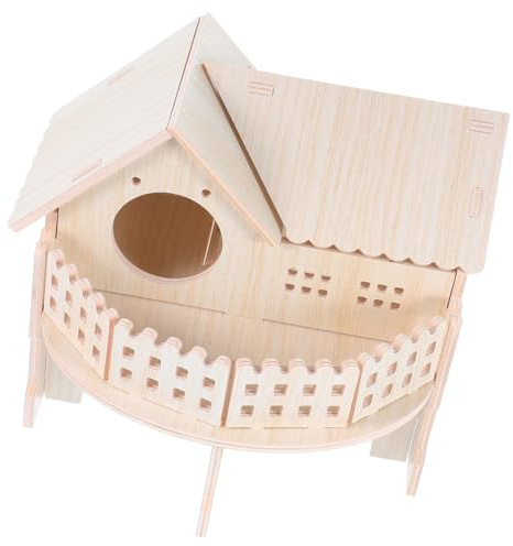 GARVALON Hamster Holzhaus mit Zweistöckiger Struktur Transparenten Fenstern und Geräumigen Kleines Spielhaus für Hamster Innenbereich Fördert Aktives Verhalten und Erkundung