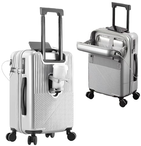 Gevvnss Hard Shell Suitcase,20-Inch Carry On Luggage with Laptop Compartment,Cup Holder and USB Port,Medium,4 Wheels,Airline Approved,Lightweight,for Unisex,for Flight,Sliver