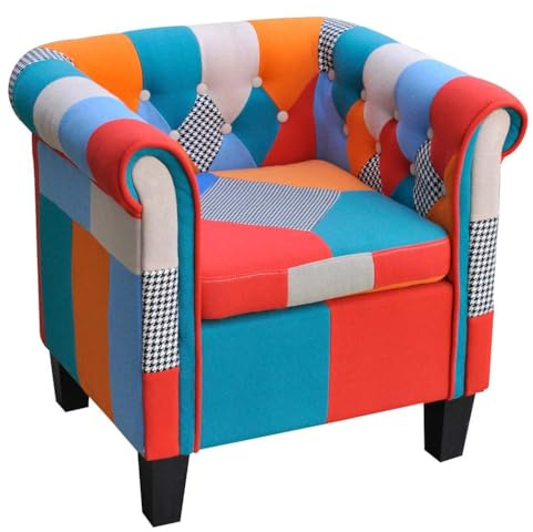 Teenpull Sessel mit Patchwork-Design Stoff, Bunte Akzent Stühle für Wohnzimmer, bequemer Lesesessel, Schlafzimmerstuhl, gemütlicher Armlehnstuhl aus Polyester, 68,5 x 60,5 x 65 cm