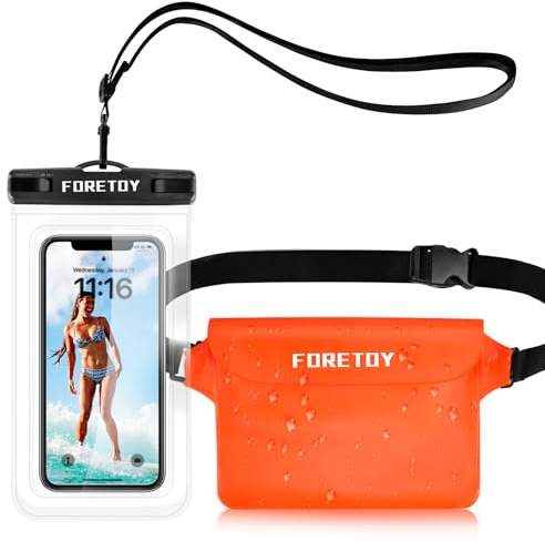 FORETOY Pochette Etanche Téléphone, IPX8 Sac Imperméable Smartphone | Portable Etui Pochette Imperméable avec Sangle Réglable, Écran Tactile, Nage Pêche Kayak Natation Rafting Surf