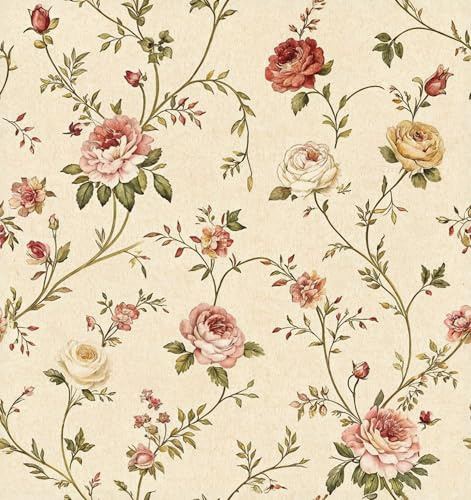 DacaiCloth Vintage Floral Peel and Stick Wallpaper, Self-Adhesive Removable, Traditional Style,for Home Bedroom Cabinets Thicken 17.3 x 118(44 cm x 300 cm)