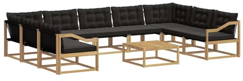 vidaXL Outdoor-Sofagarnitur mit Kissen 10 pcs Weiß und Schwarz, Garten, modernes Sectional Sofa, strapazierfähige Außenmöbel für Patio, Lounge-Set für Terrasse