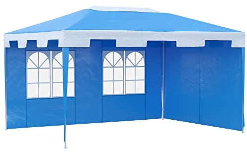 Outsunny 3 x 4 m Garden Gazebo Shelter Marquee Party Tent with 2 Sidewalls for Patio Yard Outdoor, Blue