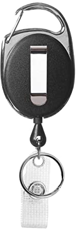Karteo® Badge retrattile nero retrattile con moschettone e clip da cintura porta documenti per fodere carte chiavi