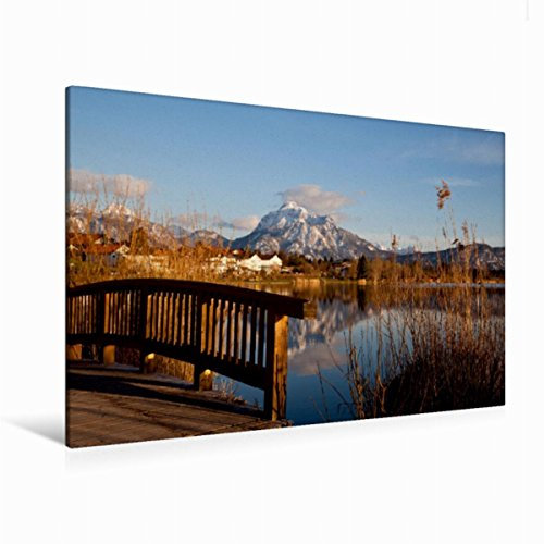 Premium Textil-Leinwand 120 x 80 cm Quer-Format Die Brücke am See | Wandbild, HD-Bild auf Keilrahmen, Fertigbild auf hochwertigem Vlies, Leinwanddruck von Hans Pfleger