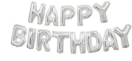 Buchstabenluftballon-Banner-Set - Happy Birthday - Silber