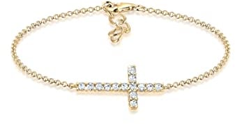 Elli Armband Damen Kreuz Motiv Schlicht mit Kristallen aus 925 Sterling Silber vergoldet