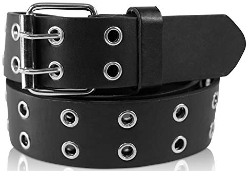 SCAMODA Doppelloch Nietengürtel mit echtem Leder für Damen und Herren, Breite ca. 3,5 cm, Schwarz, 135/BW120