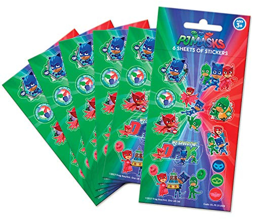 Paper Projects 01.70.15.039 PJ Masks Party Bag Sticker Pack (6 Sheet), Multicoloured, 12.5cm x 7.5cm