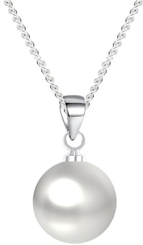 MYA art Damen Halskette Kette 925 Sterling Silber mit Perlen Anhänger 10mm 45cm Perlenkette Perlenahnänger Weiß MYASIKET-15B