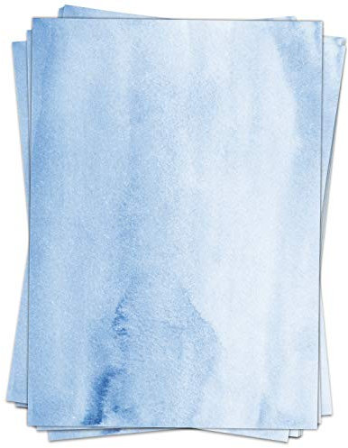 50 Blatt Briefpapier (A4) | Aquarell-Look blau marmoriert | Motivpapier | edles Design Papier | beidseitig bedruckt | blaues Bastelpapier | 90 g/m²