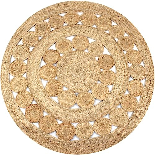 vidaXL Teppich Design Flechtmuster Handgefertigt Jute 150cm Rund Wohnzimmer