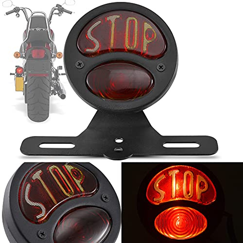 NATGIC Motorrad-Bremslicht, 12V Universal-Motorrad-Rücklicht Vintage Retro-Look Heckleuchten-Lizenzhalterung Rücklicht für alle Arten von modifizierten Motorrädern und Fahrrädern - Schwarz