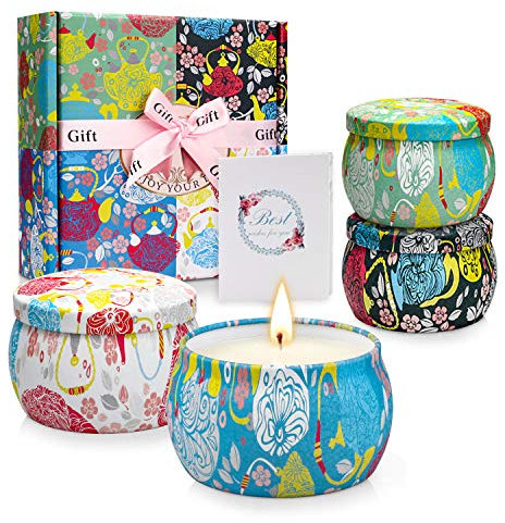 TOFU Duftkerzen Geschenkset, Tragbares Aromatische Kerze, Muttertag Geschenkset im 4er-Pack,5,65 Unzen,120 Brennstunden Kerzen mit natürliches Sojawachs und ätherischen Ölen,Geschenke für Frauen